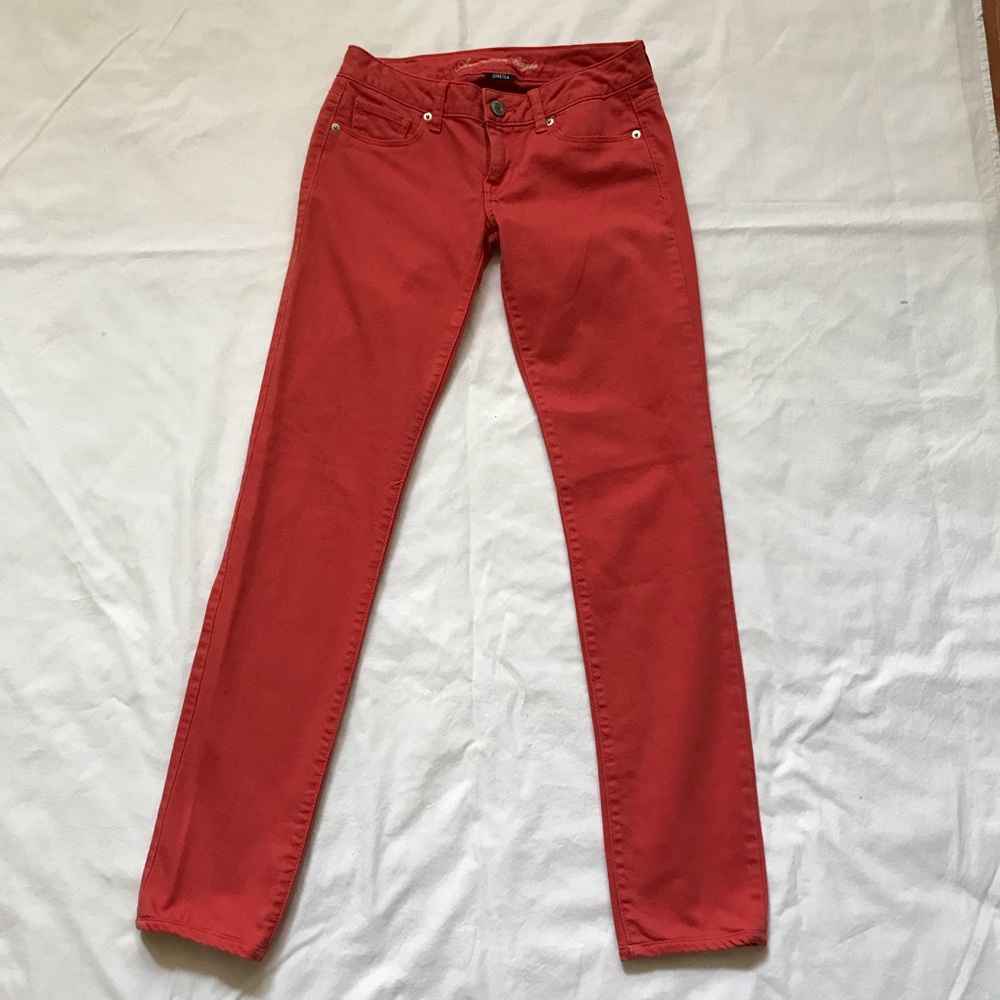 American Eagle Pink Coral Skinny Jeans Size 0